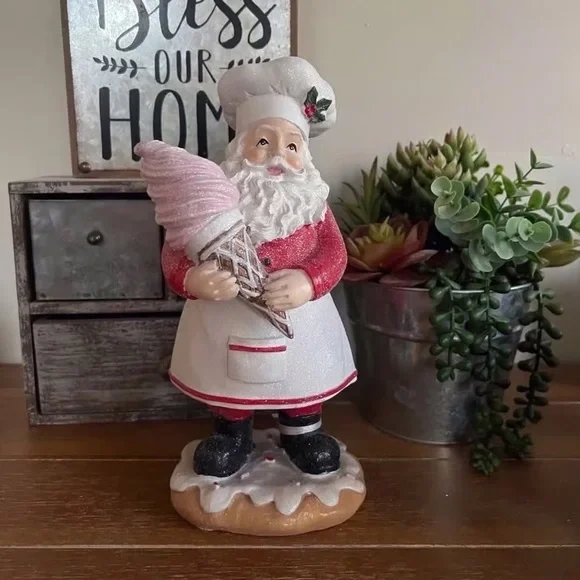 New Peppermint Square 9” Santa Holding Icecream Cone - Picture 2 of 5
